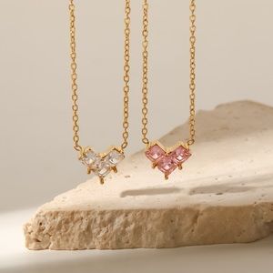 TWO NECKLACES FOR $85💎*Heart Necklace*18K Gold Plated*Pink Cubic Zirconia